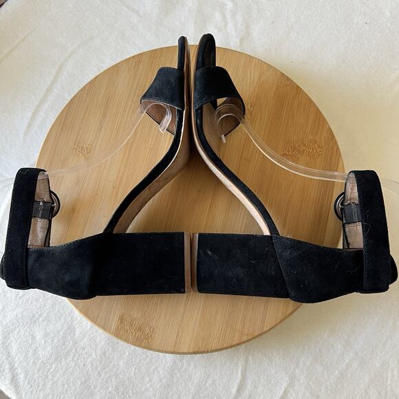 Madewell Regina Sandal Black Suede Block Heel Buckle Size US 8 Ankle Strap - Picture 8 of 8